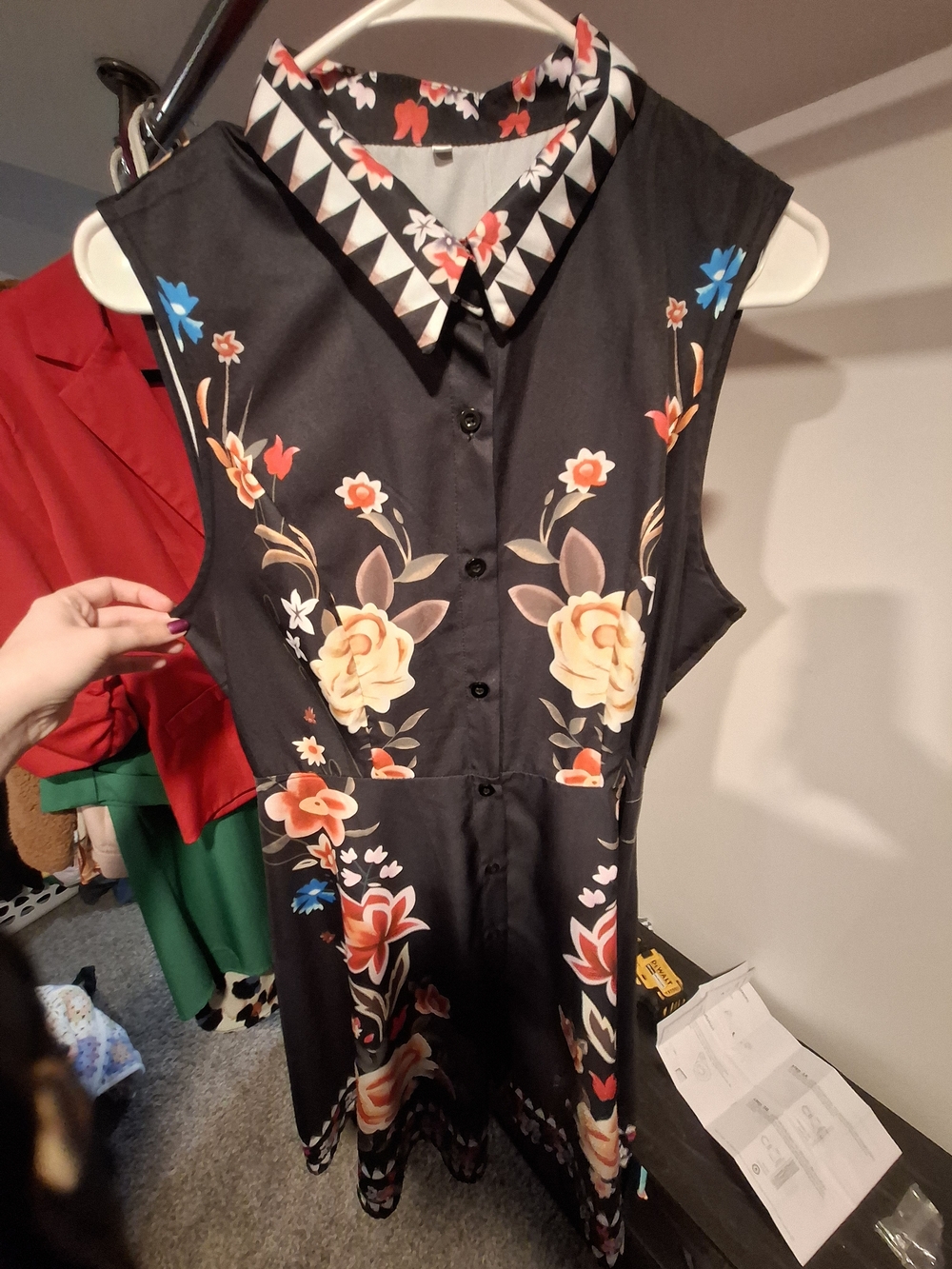 Sleeveless Floral Button-Front Mini Dress in Black and Cream NWOT